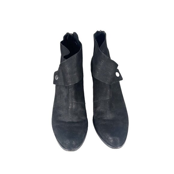 Eileen Fisher Tag Wrap-Snap Leather Booties Black Size 8 Block Heel Ankle Spot - Picture 4 of 11